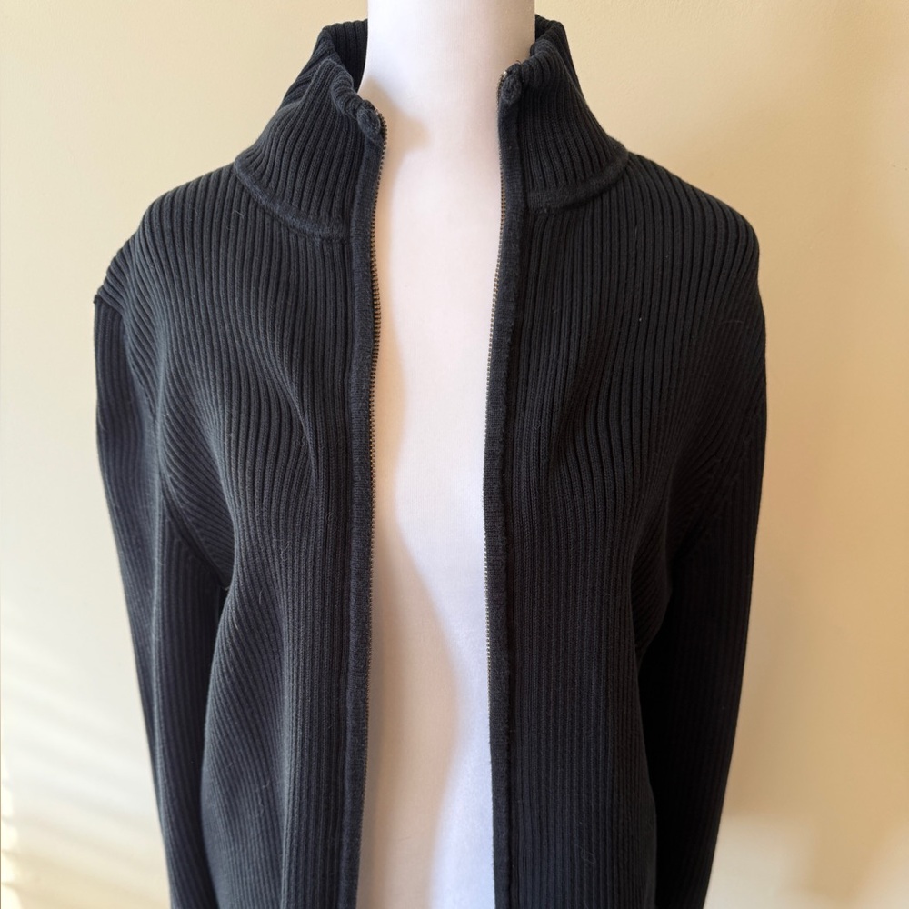 Eddie Bauer Black Ribbed Zip-Up Cardigan